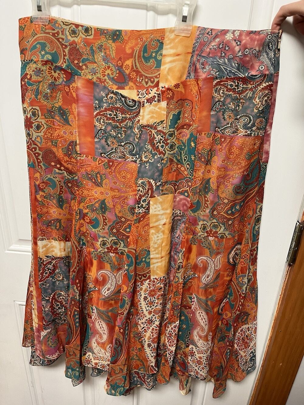 Lauren Ralph Lauren Silk Y2k Multicolor Paisley Skirt Handkerchief Hem Size 16